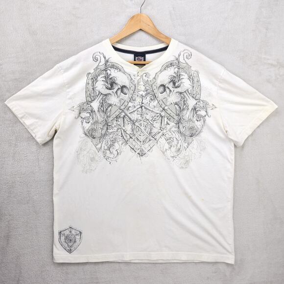 Vintage MMA Elite Henley Shirt Mens XXL Skull Grunge Cross Gothic Y2K Swords - Picture 1 of 11